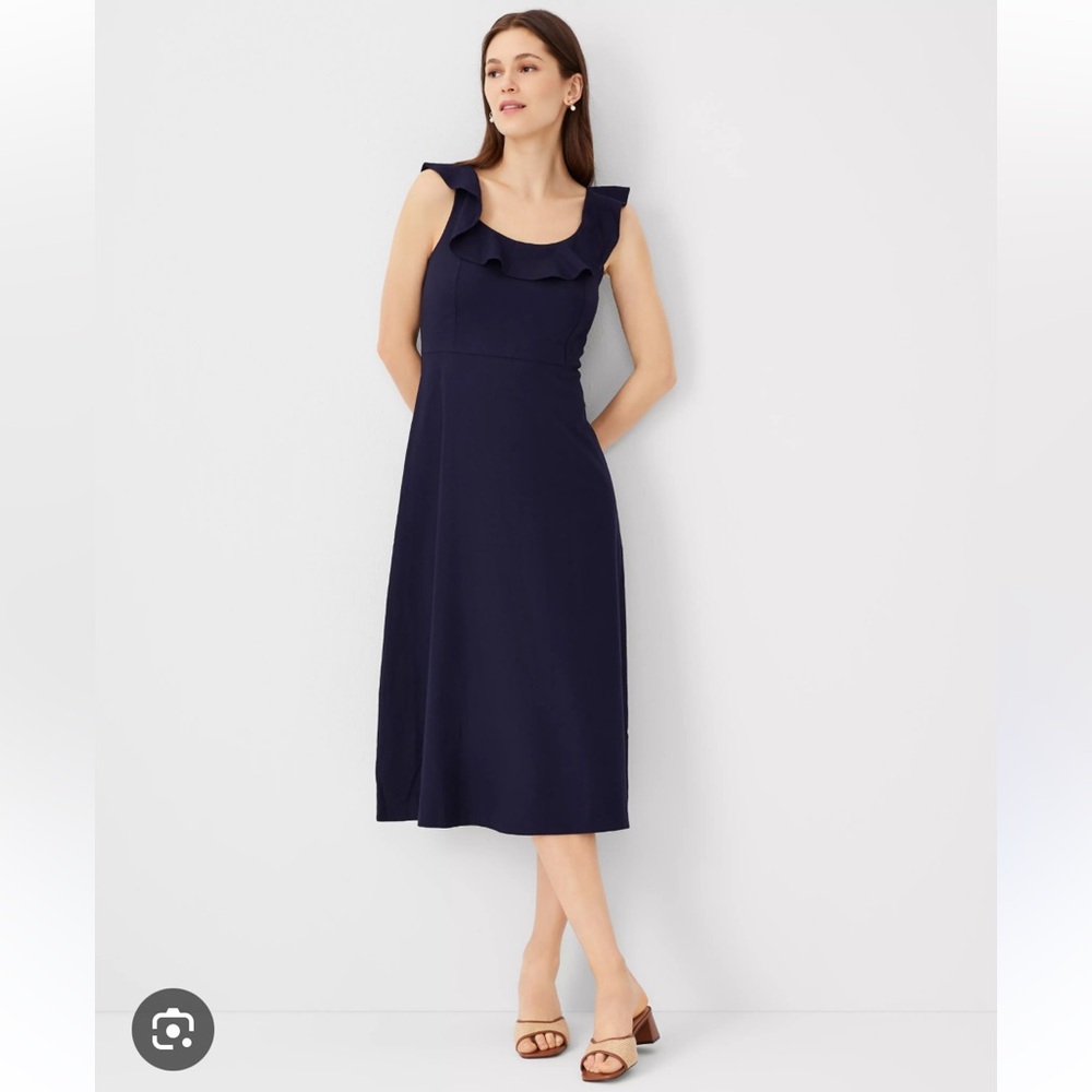 Ann Taylor Linen Blend Scoop Neck Flare Dress